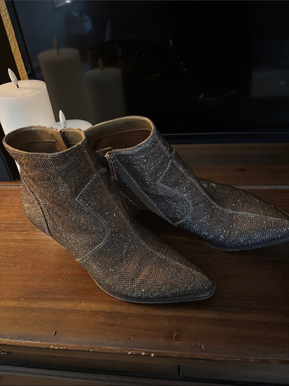 Jessica Simpson Sparkle Pointed-Toe Ankle Booties - brown Sz 9